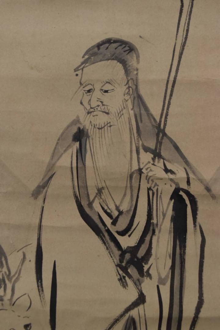 狩野安信/牧心斎/寿老人図/鹿寿老図/掛軸☆宝船☆Z-631