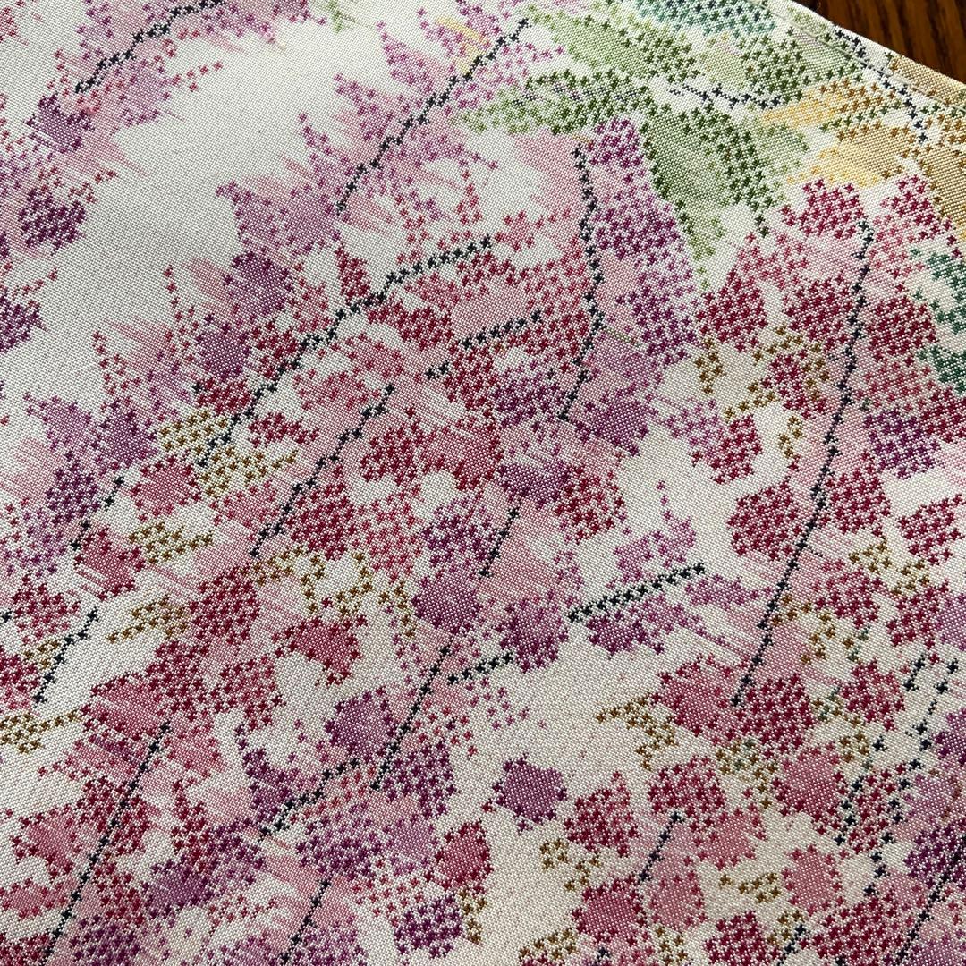 大島紬　満開の藤の花　リメイク　胡桃皮ハンドルバッグ