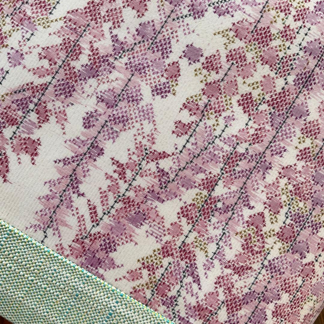 大島紬　満開の藤の花　リメイク　胡桃皮ハンドルバッグ