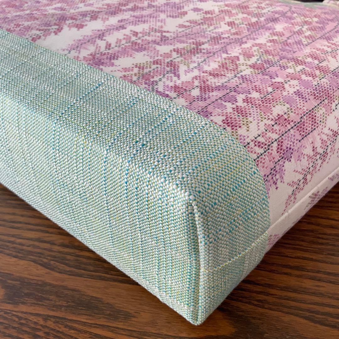 大島紬　満開の藤の花　リメイク　胡桃皮ハンドルバッグ