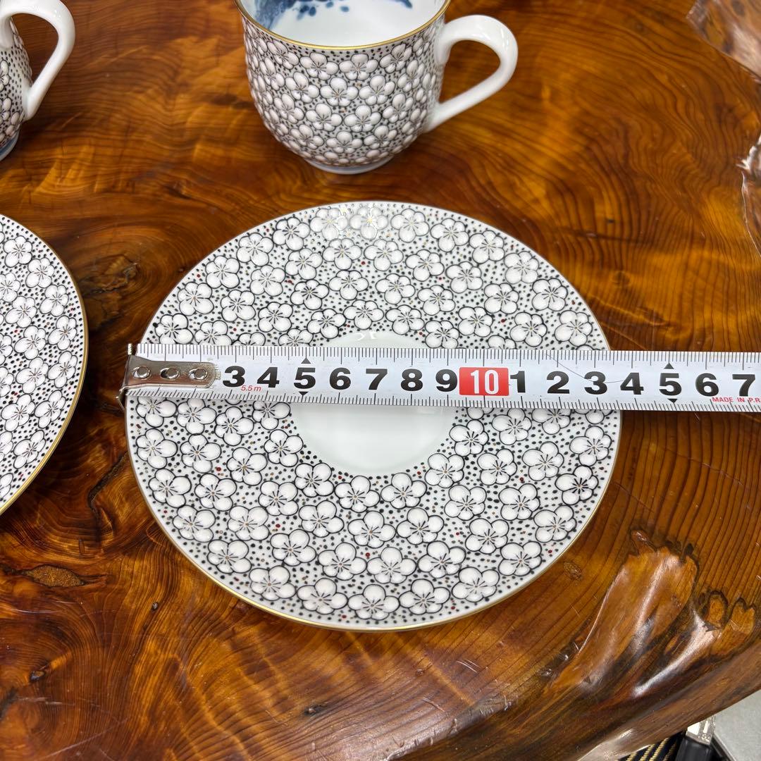 伊万里焼 畑萬陶苑 極細梅詰 コーヒーカップ&ソーサー　ペア　内絵　染付山水