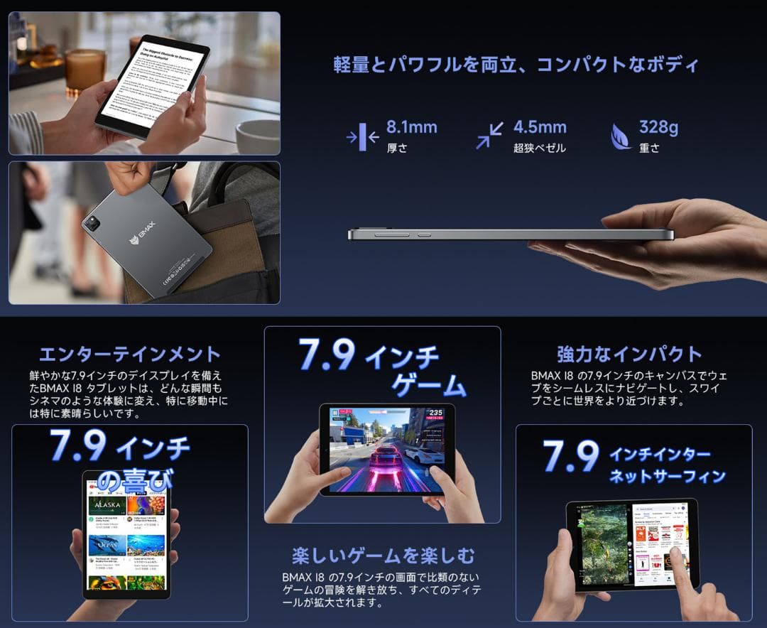 タブレット 7.9インチ 2K IPS画面　Android14