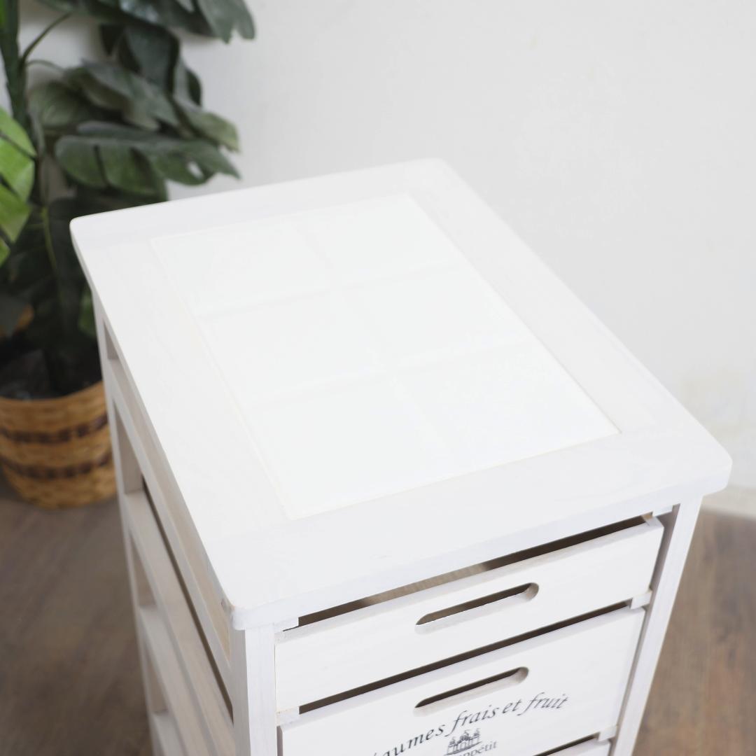 【新生活応援】タイル天板付 木製キッチンワゴン 5段チェスト 桐製 キャスター付