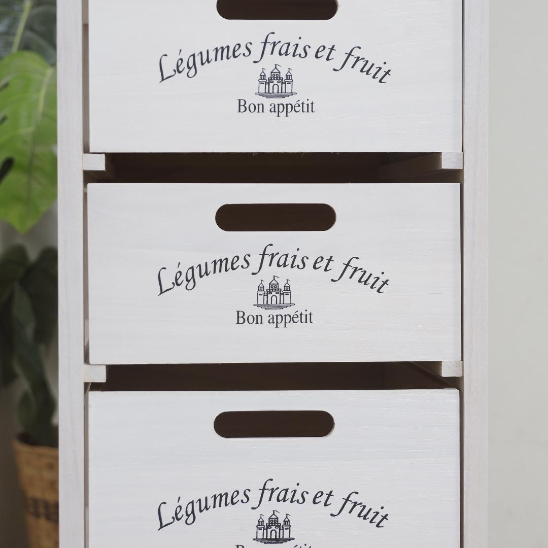 【新生活応援】タイル天板付 木製キッチンワゴン 5段チェスト 桐製 キャスター付