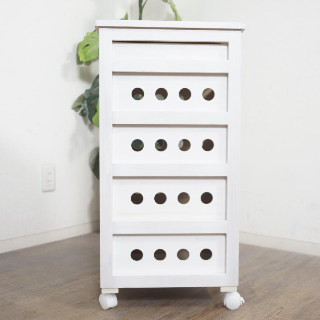 【新生活応援】タイル天板付 木製キッチンワゴン 5段チェスト 桐製 キャスター付