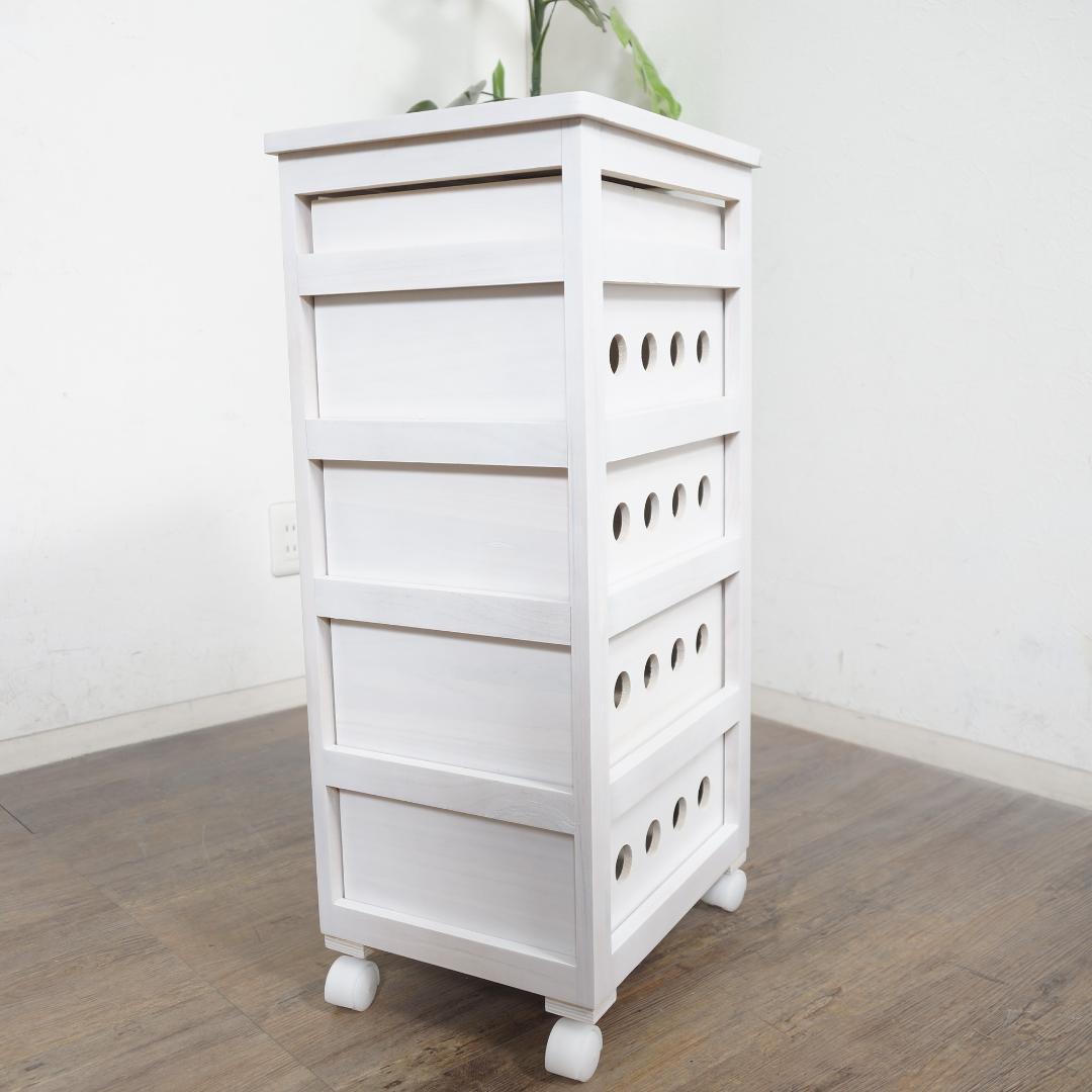 【新生活応援】タイル天板付 木製キッチンワゴン 5段チェスト 桐製 キャスター付