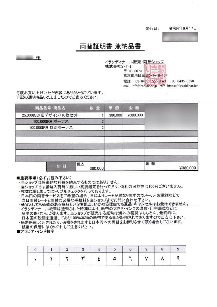 ★25000イラクディナール★60枚★株式会社Ｓ・T・Ｉにて購入★