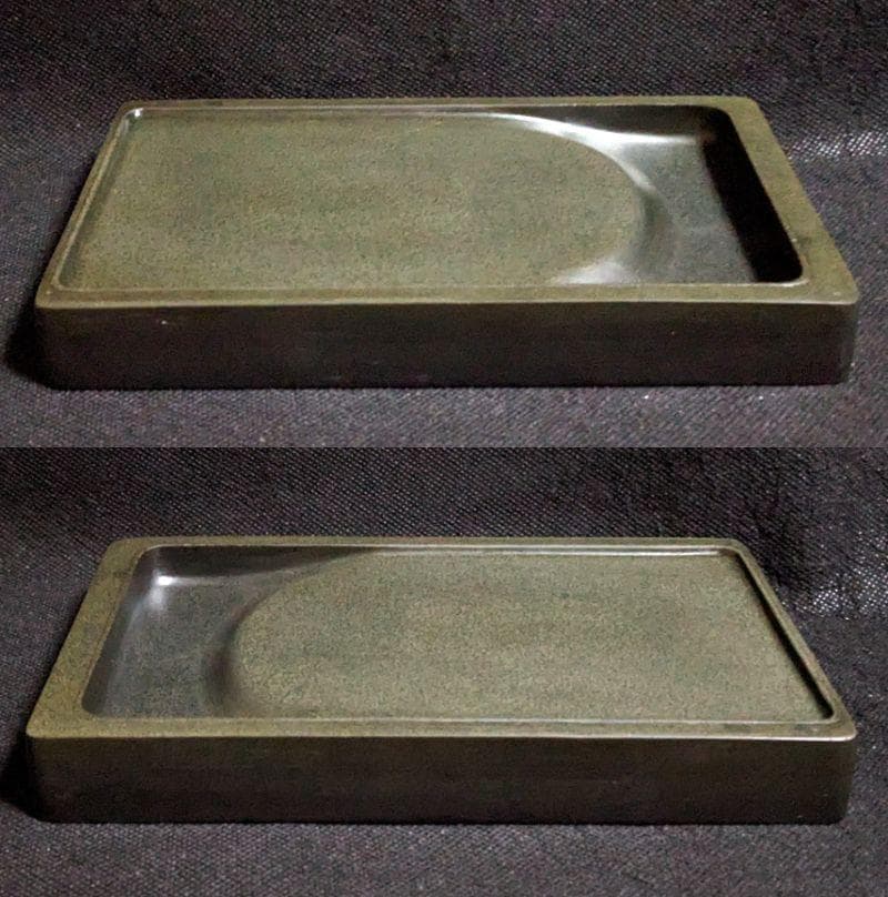 【歙州硯】◆魚子紋・金暈質の優美石◆唐木塗箱◆約七吋◆龍尾山◆歙硯