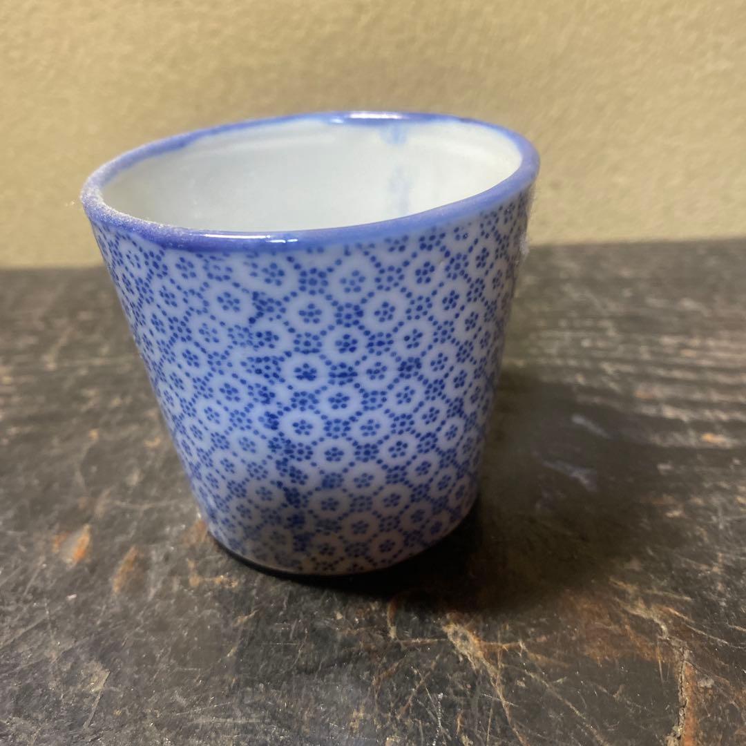 青と白の花柄 陶器製お猪口5.5cm6cmD