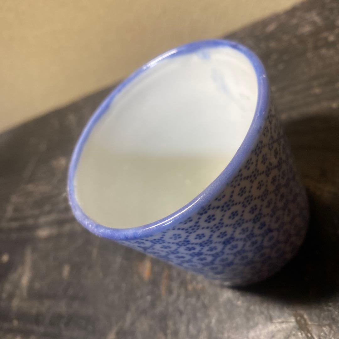 青と白の花柄 陶器製お猪口5.5cm6cmD