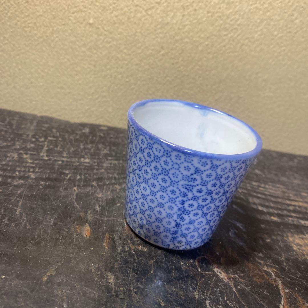 青と白の花柄 陶器製お猪口5.5cm6cmD