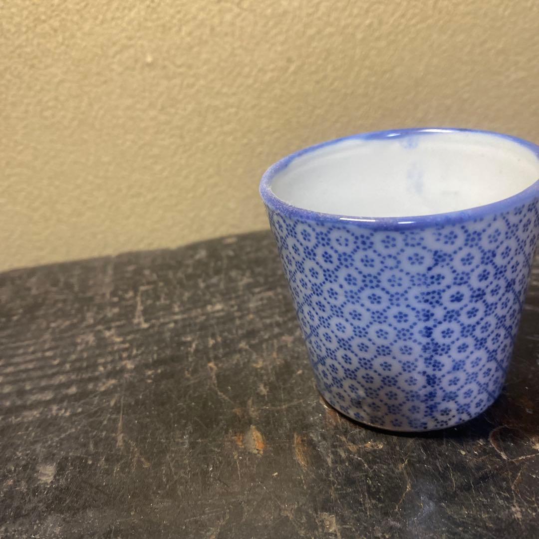 青と白の花柄 陶器製お猪口5.5cm6cmD
