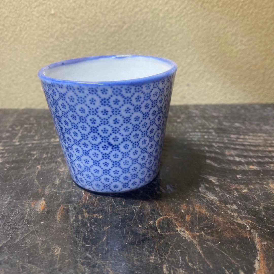 青と白の花柄 陶器製お猪口5.5cm6cmD