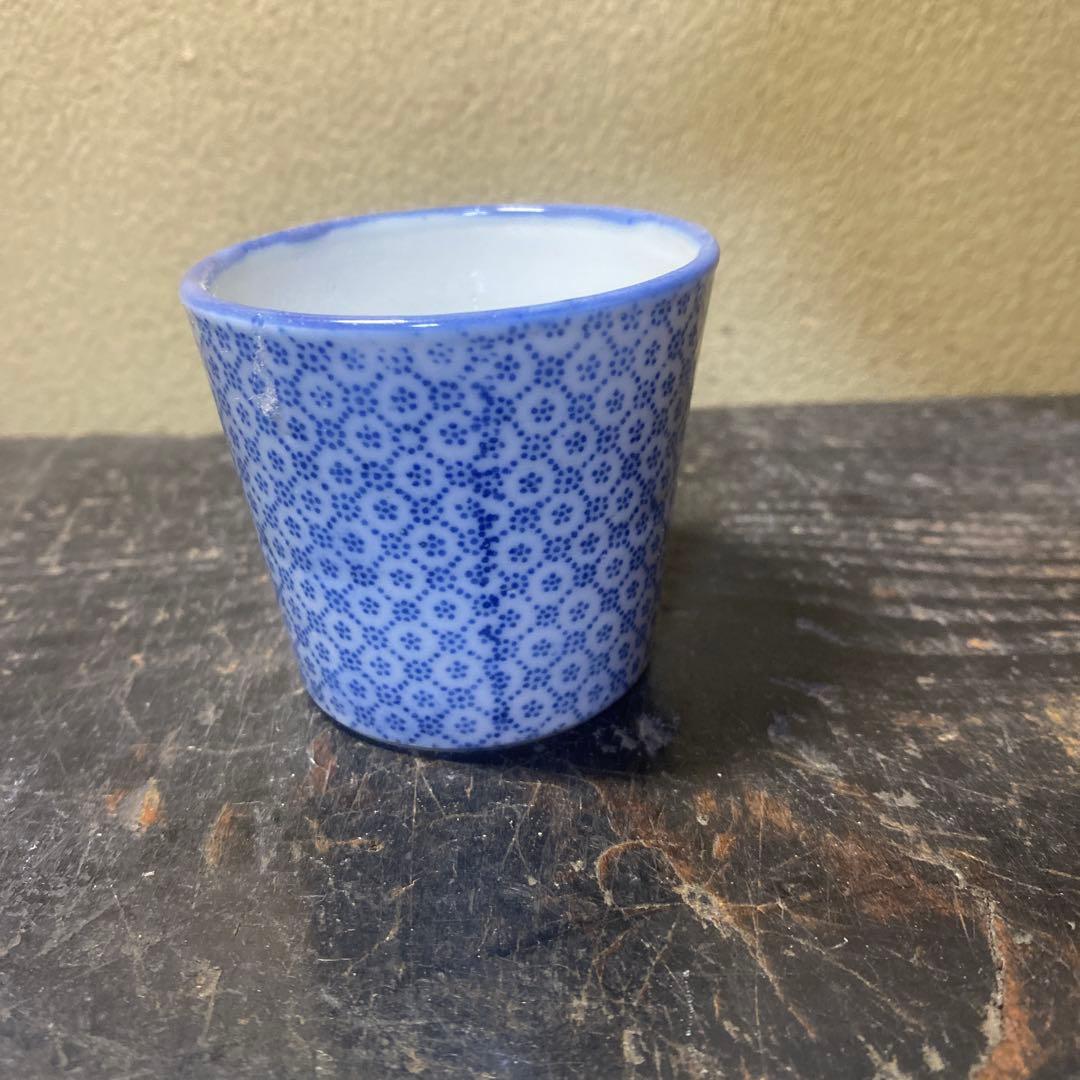 青と白の花柄 陶器製お猪口5.5cm6cmD