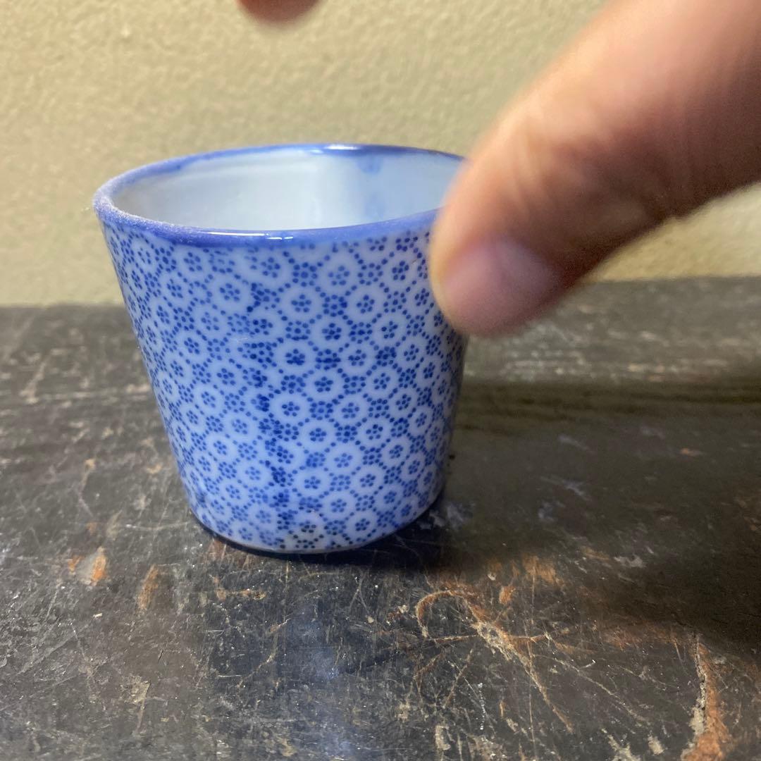 青と白の花柄 陶器製お猪口5.5cm6cmD