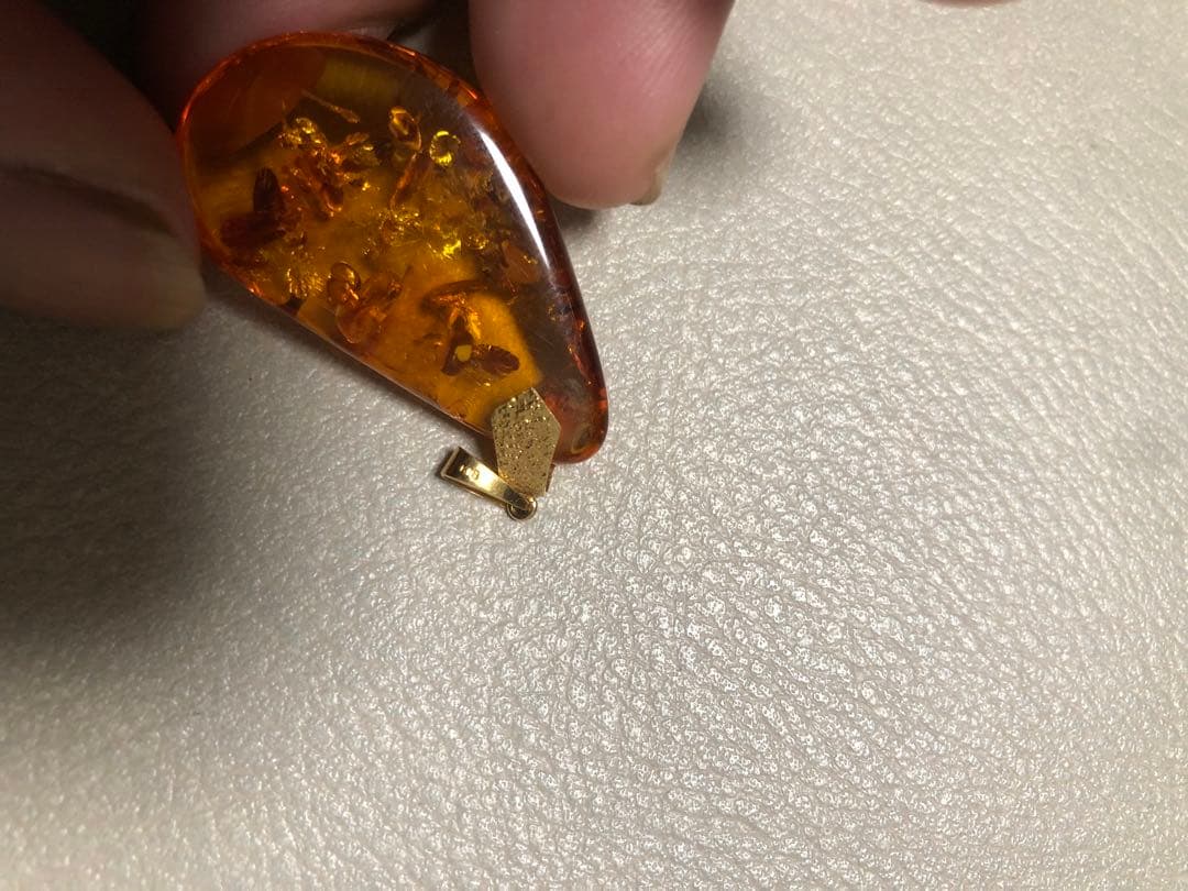 アンティーク 琥珀 ?ペンダントトップ K18 金 天然石