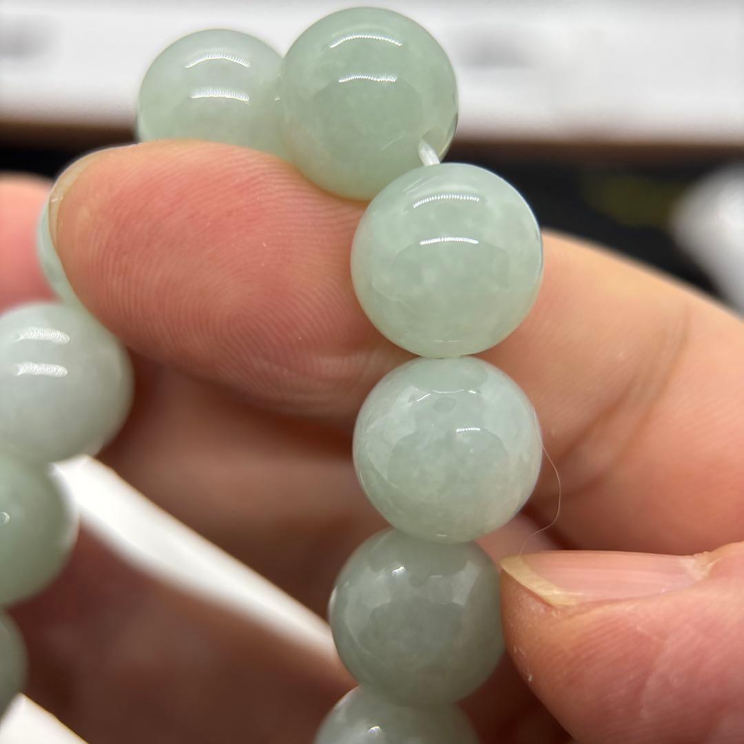 無処理無染色A貨天然石本翡翠　保証付　ミャンマー　手作り　ライトグリーン13mm