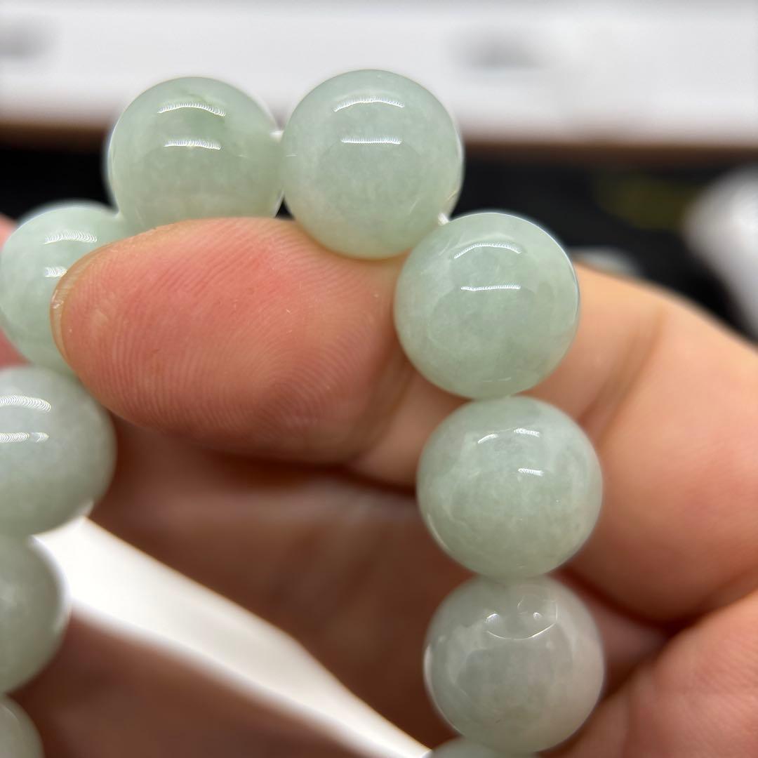 無処理無染色A貨天然石本翡翠　保証付　ミャンマー　手作り　ライトグリーン13mm