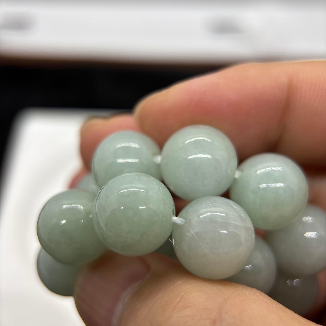 無処理無染色A貨天然石本翡翠　保証付　ミャンマー　手作り　ライトグリーン13mm