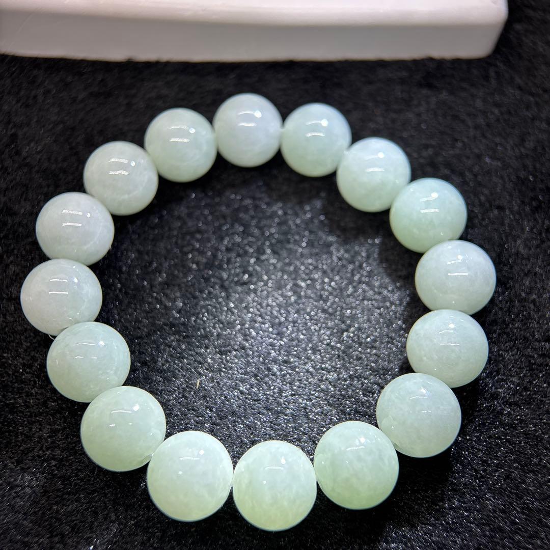 無処理無染色A貨天然石本翡翠　保証付　ミャンマー　手作り　ライトグリーン13mm