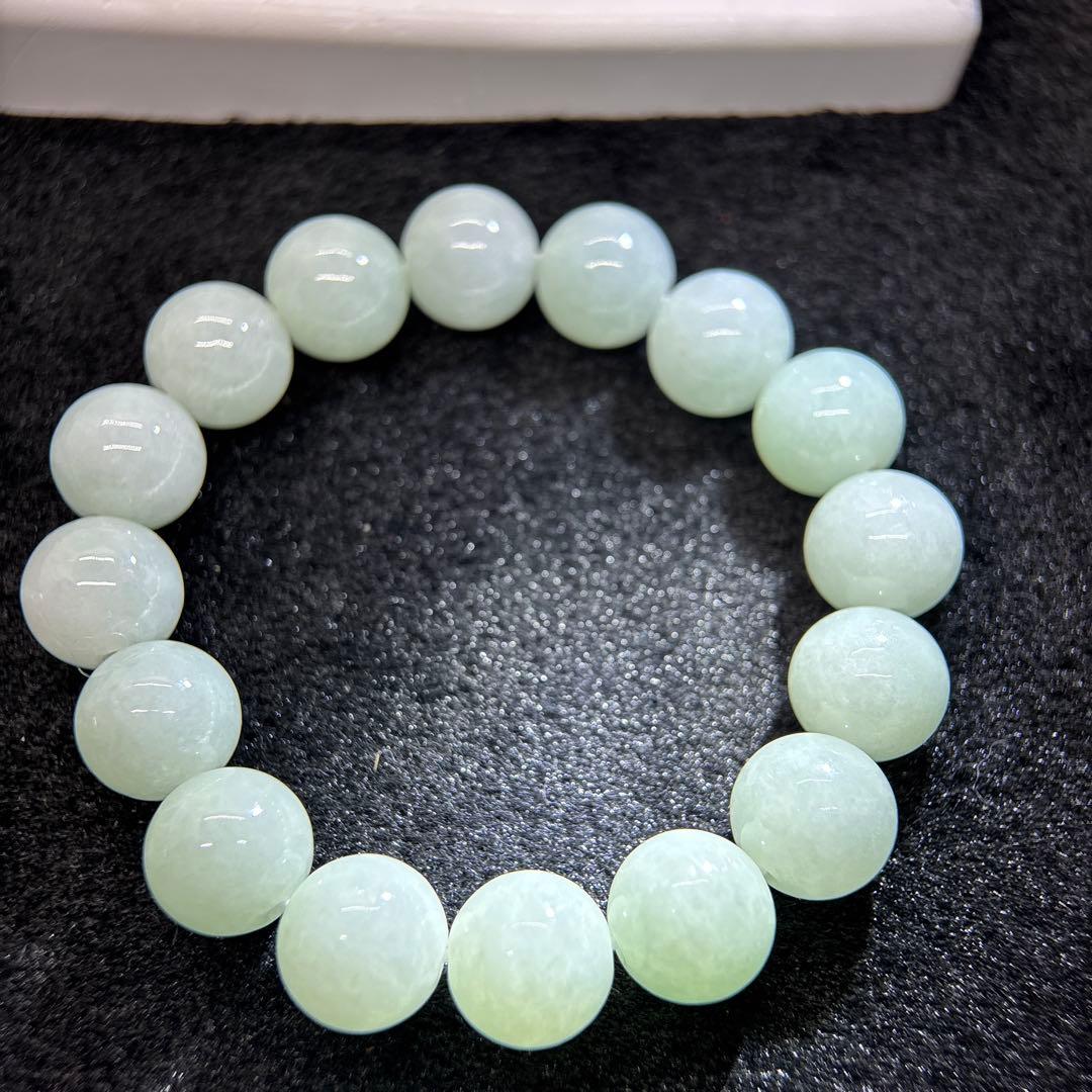 無処理無染色A貨天然石本翡翠　保証付　ミャンマー　手作り　ライトグリーン13mm