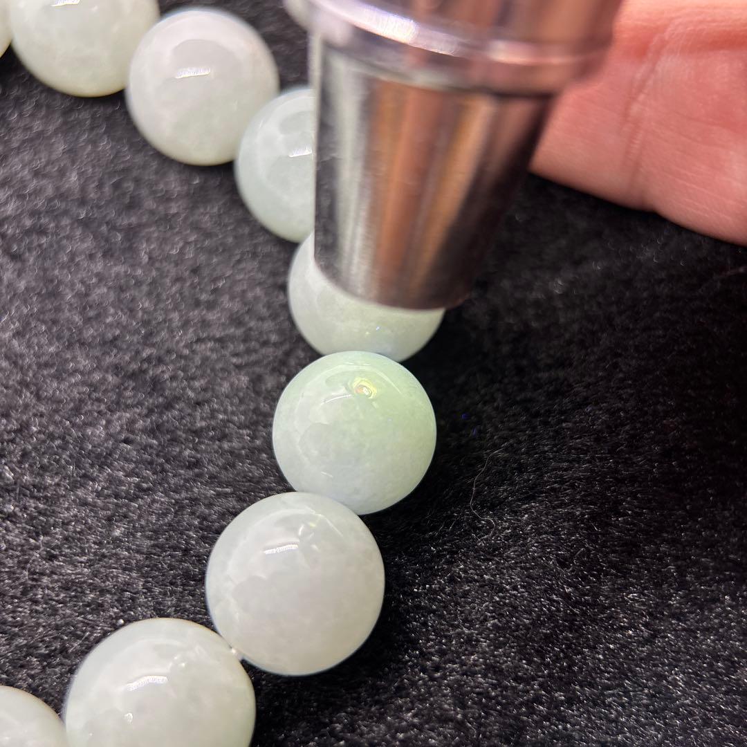 無処理無染色A貨天然石本翡翠　保証付　ミャンマー　手作り　ライトグリーン13mm