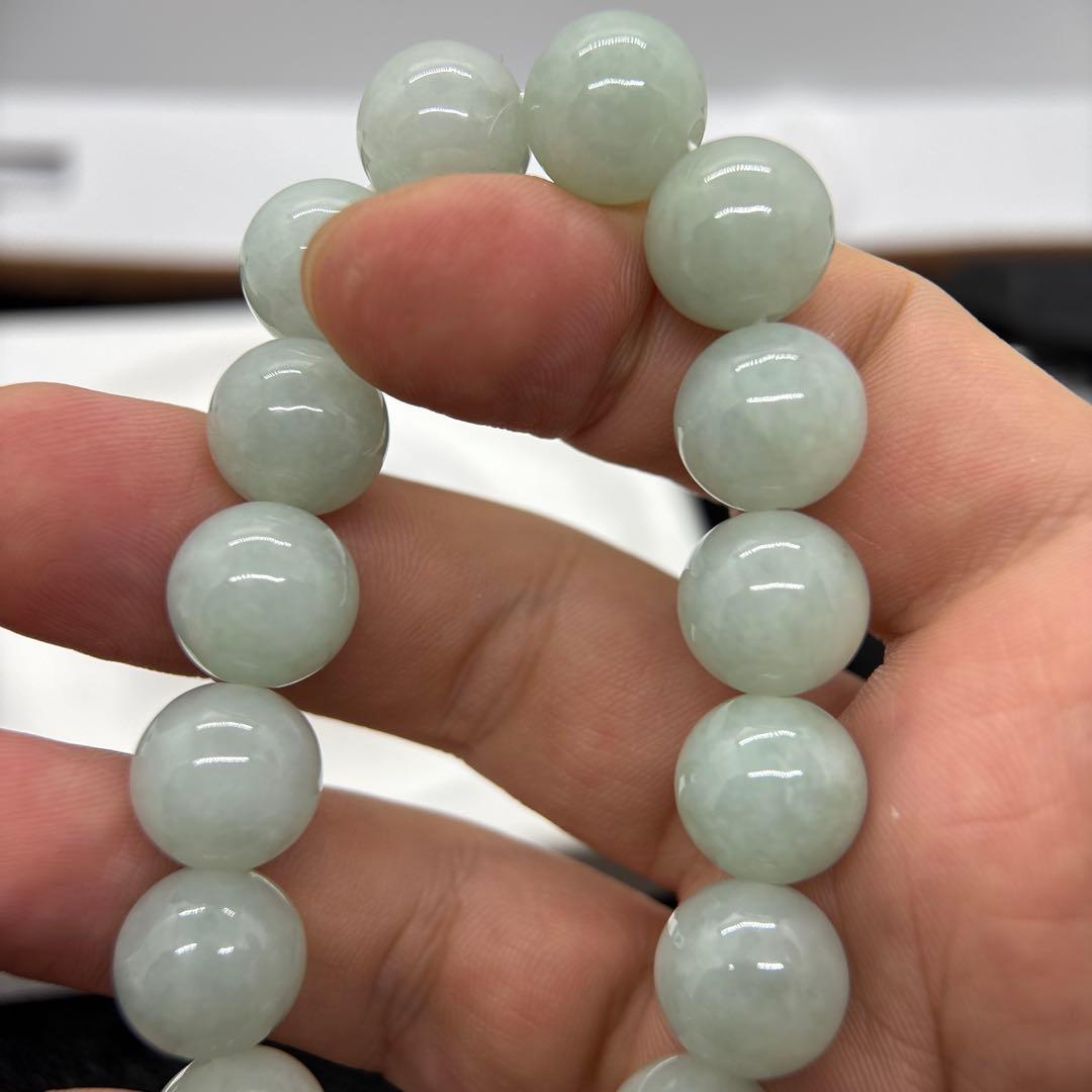 無処理無染色A貨天然石本翡翠　保証付　ミャンマー　手作り　ライトグリーン13mm