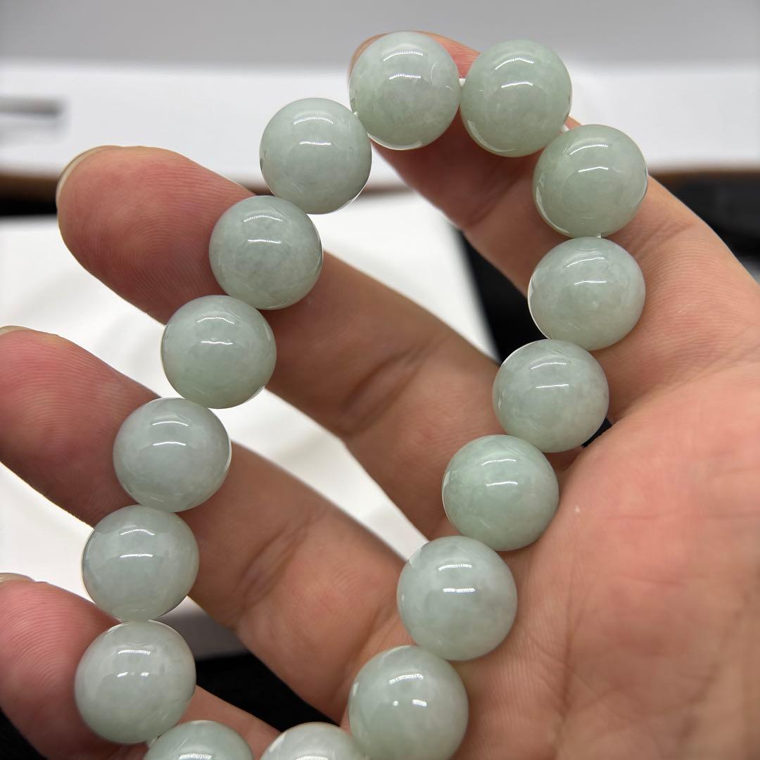 無処理無染色A貨天然石本翡翠　保証付　ミャンマー　手作り　ライトグリーン13mm