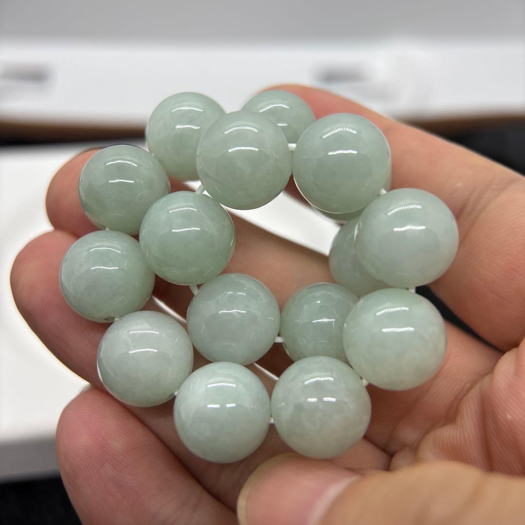 無処理無染色A貨天然石本翡翠　保証付　ミャンマー　手作り　ライトグリーン13mm