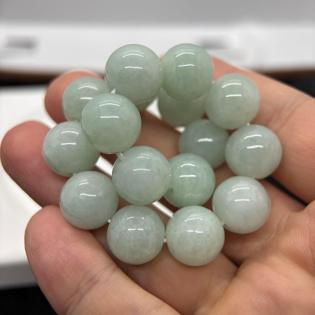 無処理無染色A貨天然石本翡翠　保証付　ミャンマー　手作り　ライトグリーン13mm