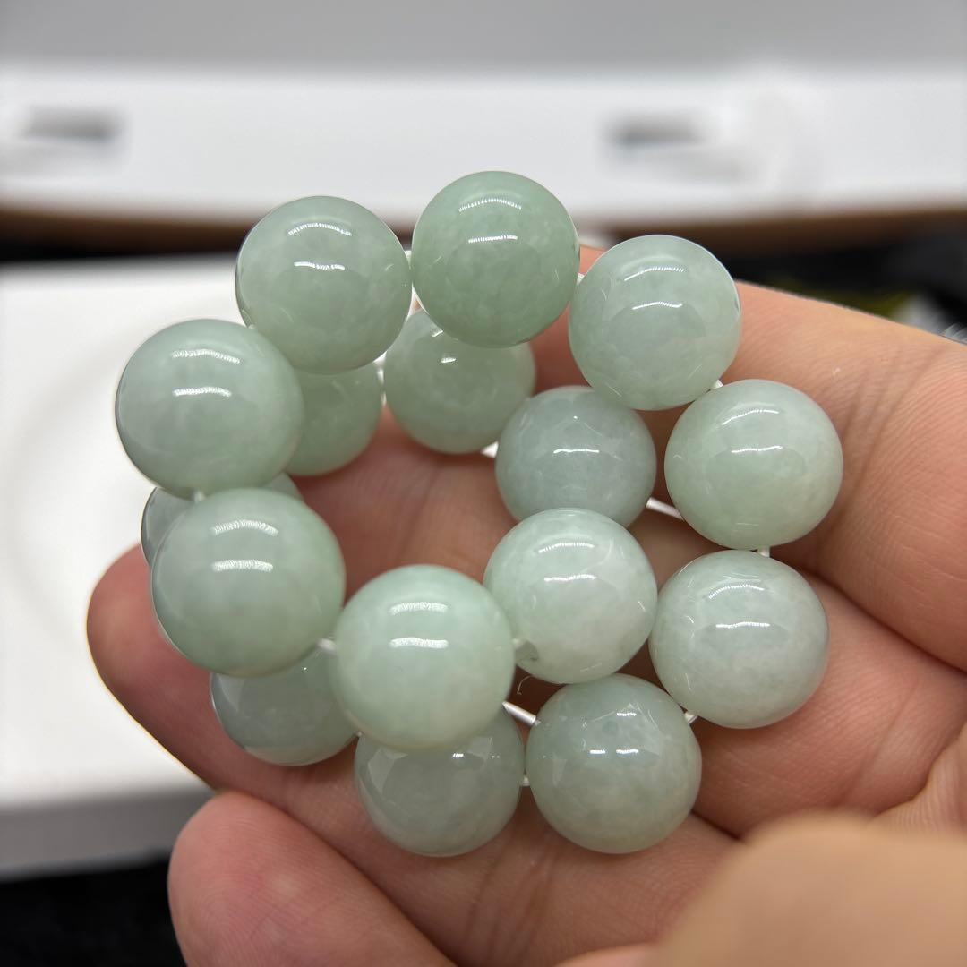 無処理無染色A貨天然石本翡翠　保証付　ミャンマー　手作り　ライトグリーン13mm