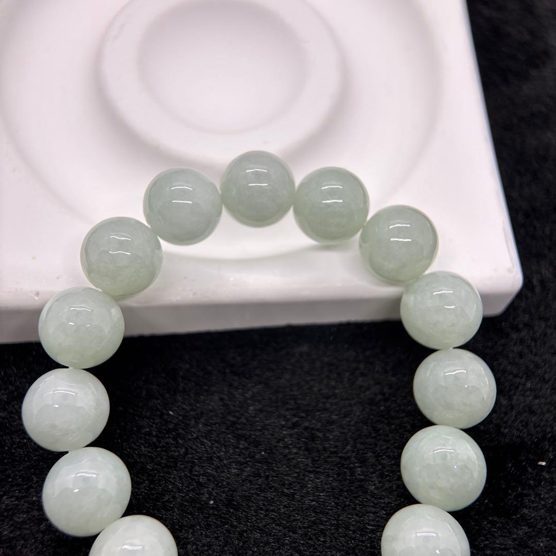 無処理無染色A貨天然石本翡翠　保証付　ミャンマー　手作り　ライトグリーン13mm