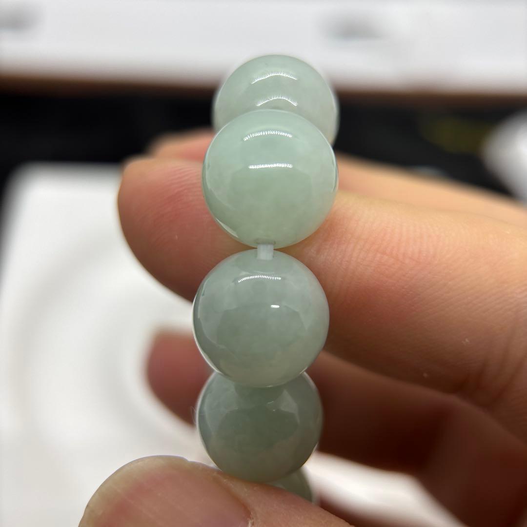 無処理無染色A貨天然石本翡翠　保証付　ミャンマー　手作り　ライトグリーン13mm