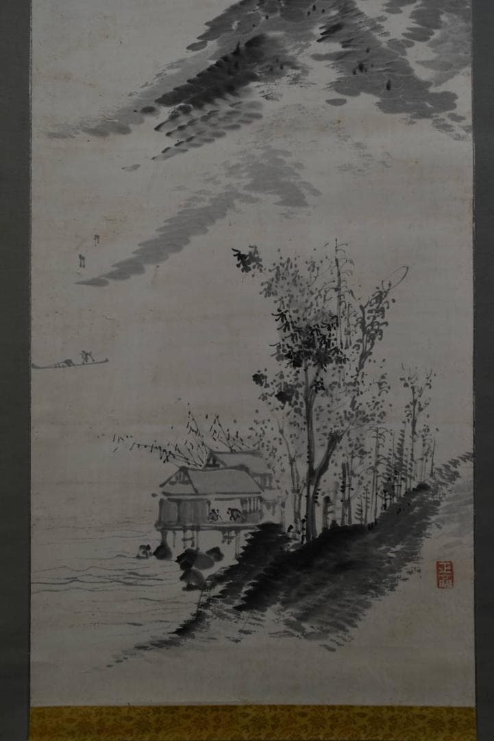 【真作】田能村直入/夏山山水人物画賛/掛軸/名家伝来/AA-473