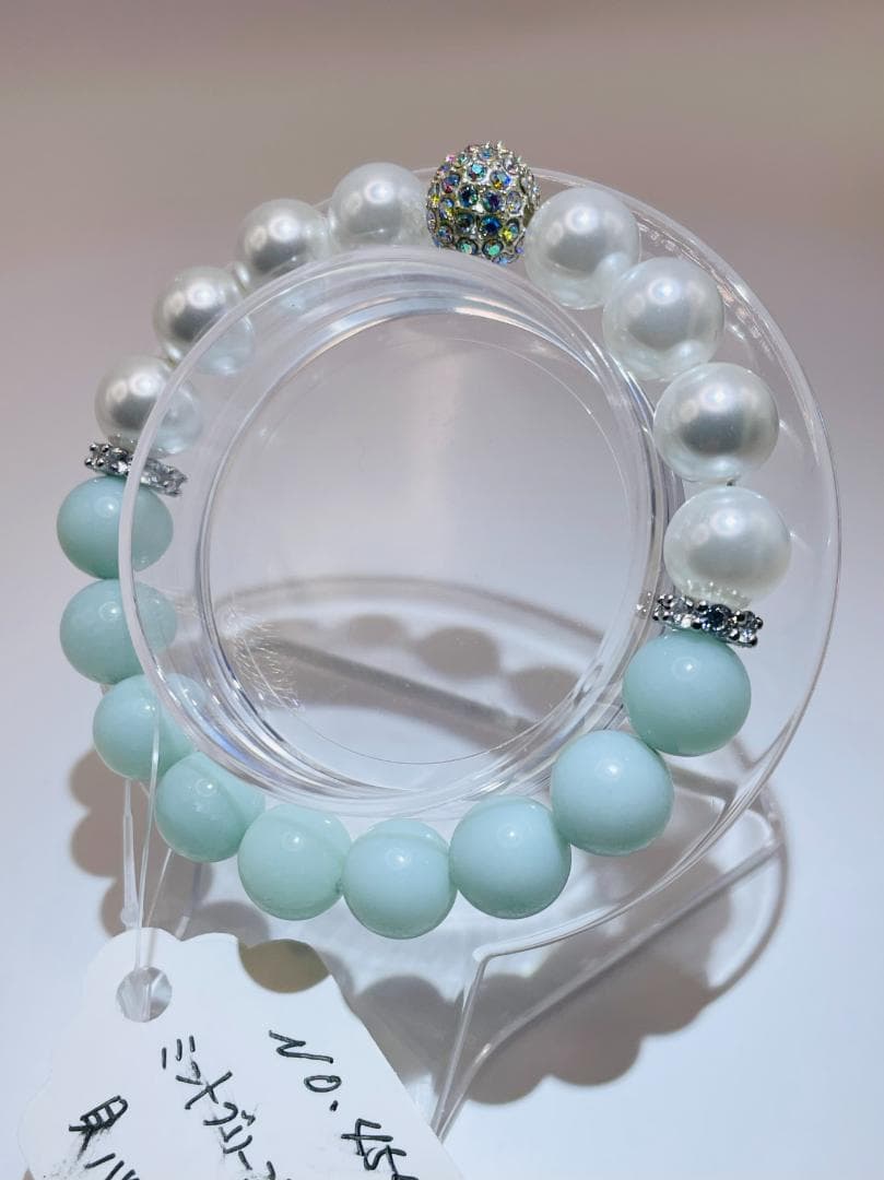 【ミントグリーンアマゾナイト/貝パール】内径約15.5cm 浄化済 No,454