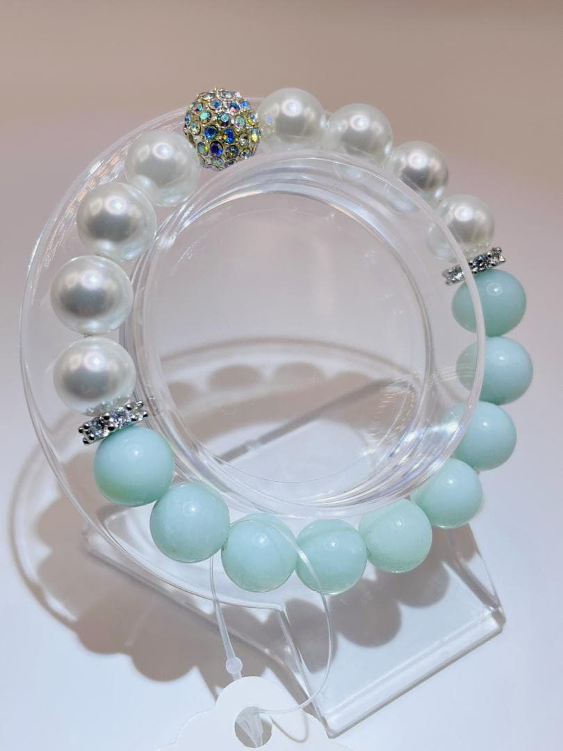 【ミントグリーンアマゾナイト/貝パール】内径約15.5cm 浄化済 No,454