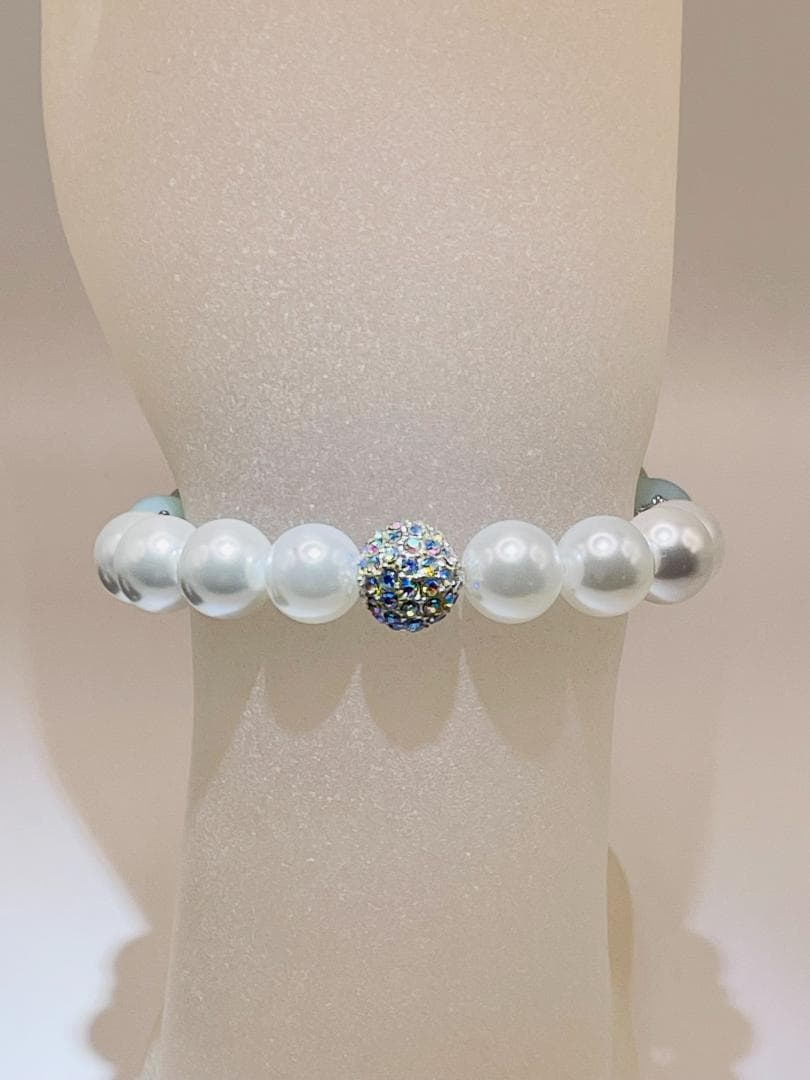 【ミントグリーンアマゾナイト/貝パール】内径約15.5cm 浄化済 No,454