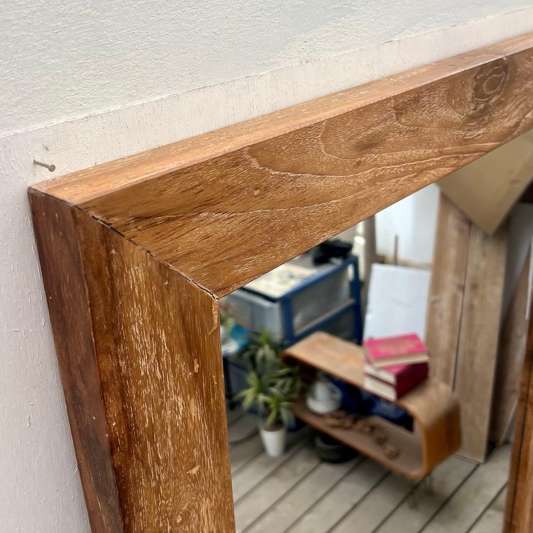 オールドチークの姿見鏡 180cm × 70cm 全身ミラー 大型 木製フレーム