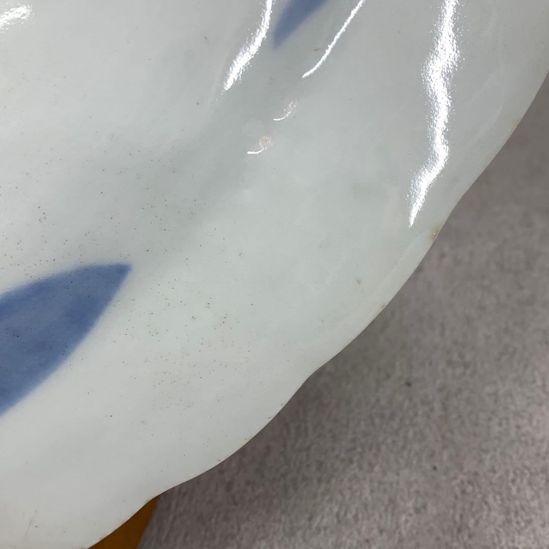 大皿 直径 42.2 cm !大皿 蝶々 花鳥 梅 染付 昭和レトロ 飾り皿②