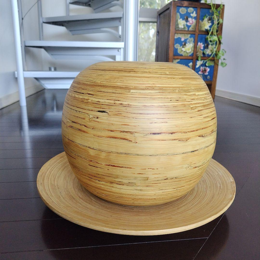 【最終】美品!天然木 ハンドメイド 球体鉢 プランタートレイ付