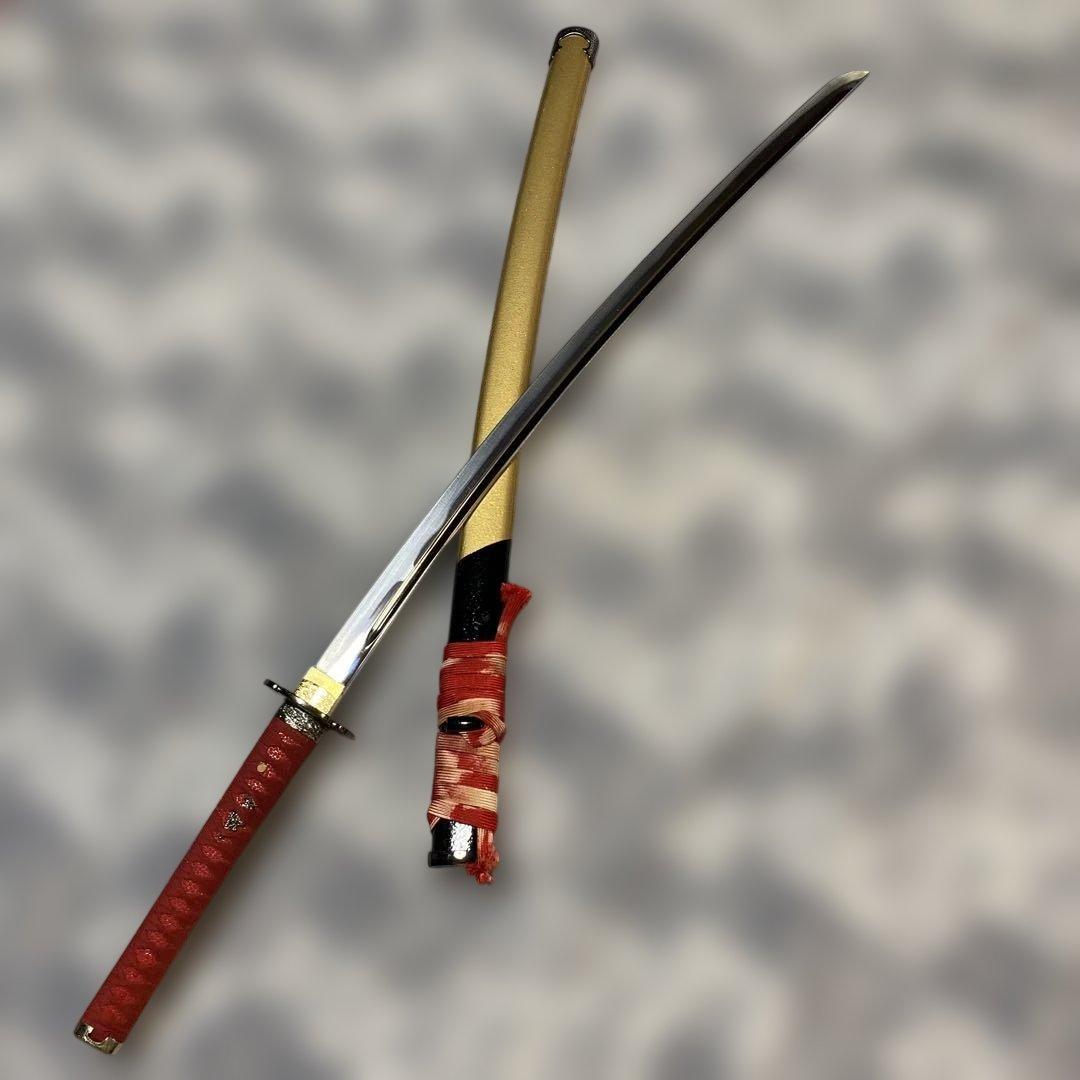 豪華版模造刀 赤柄赤鮫皮 南妙法蓮華経鍔 ツートン呂鞘