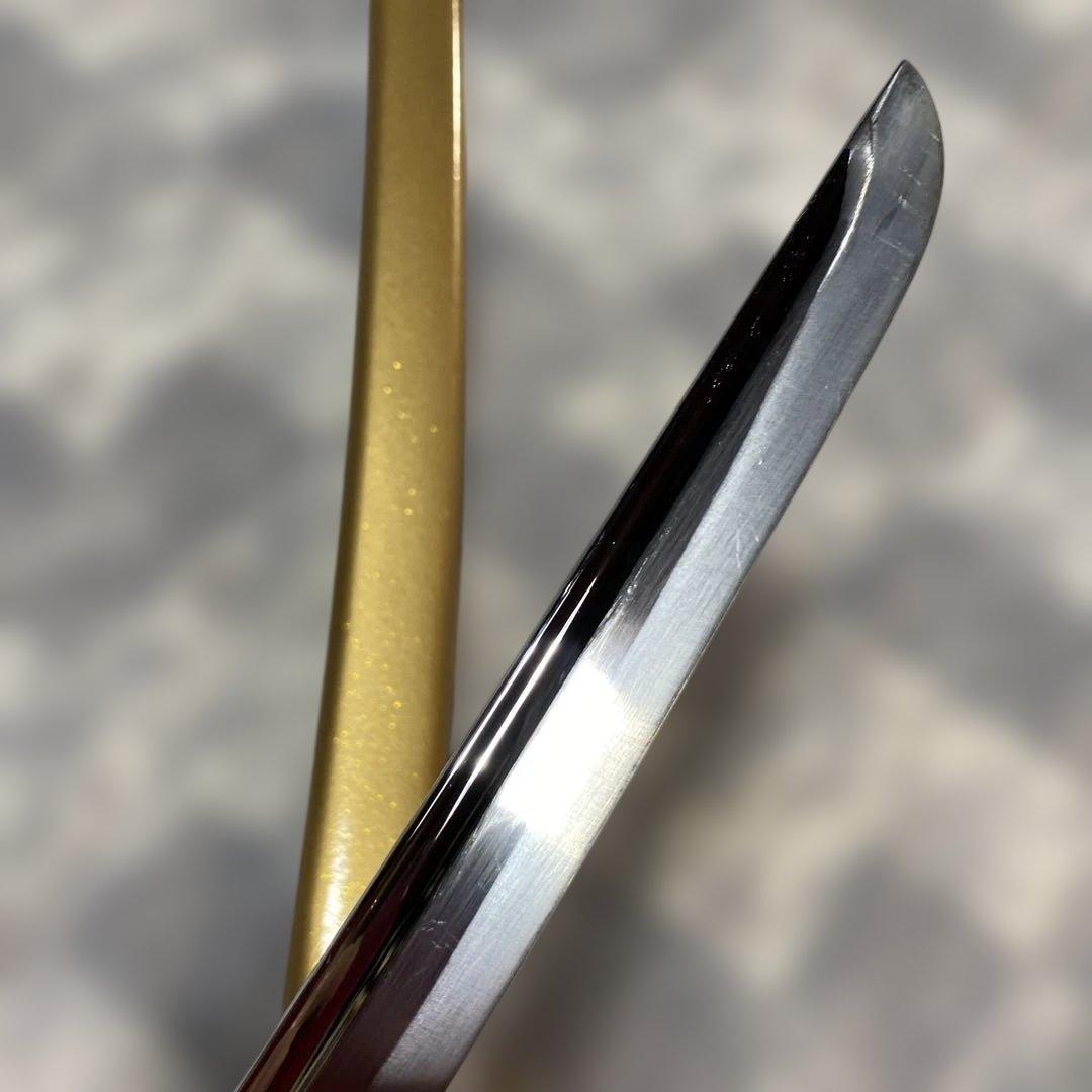 豪華版模造刀 赤柄赤鮫皮 南妙法蓮華経鍔 ツートン呂鞘