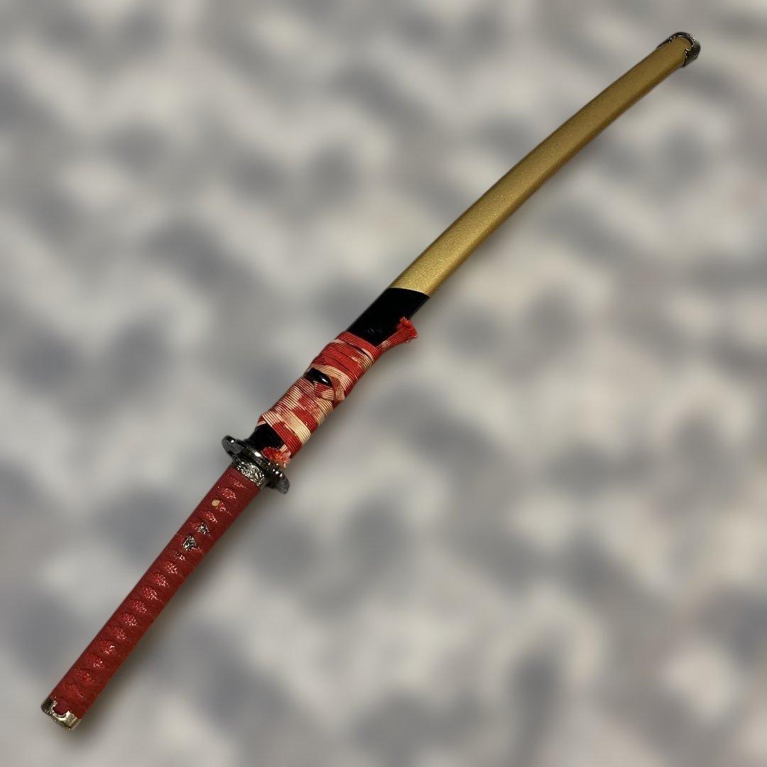 豪華版模造刀 赤柄赤鮫皮 南妙法蓮華経鍔 ツートン呂鞘
