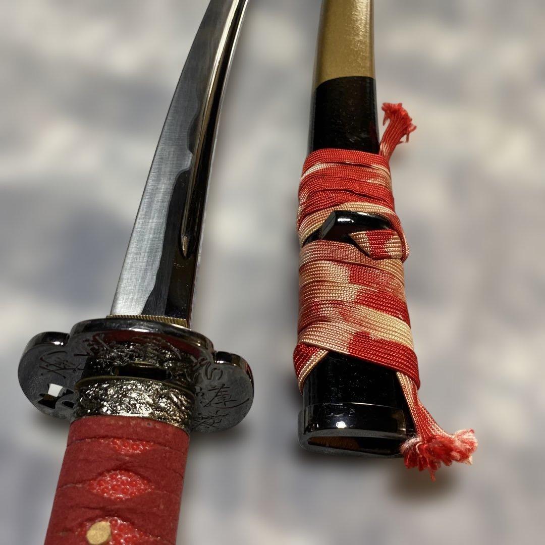 豪華版模造刀 赤柄赤鮫皮 南妙法蓮華経鍔 ツートン呂鞘