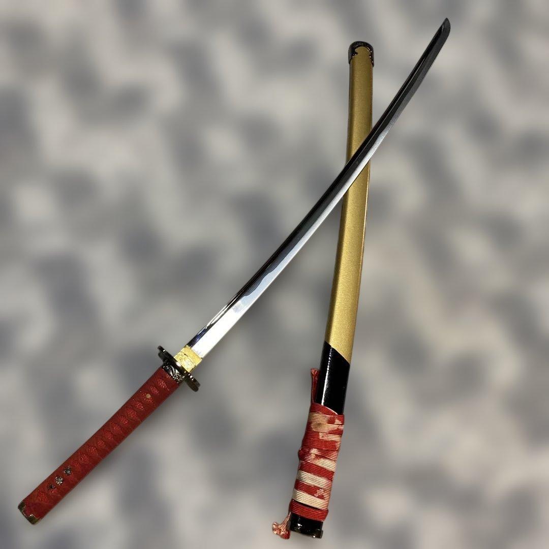 豪華版模造刀 赤柄赤鮫皮 南妙法蓮華経鍔 ツートン呂鞘