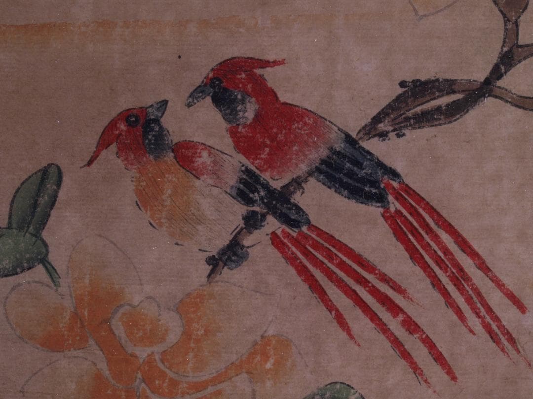 【骨董掛け軸】俊鸟登枝　 中国清時代　掛け軸　捲り　 AK197A14-3