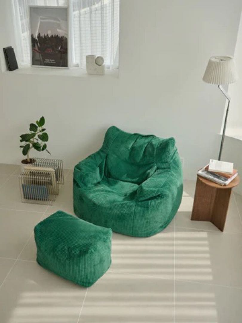 【美品】LOOSY 1人掛けソファ　グリーン　オットマン付き　ビーズクッション