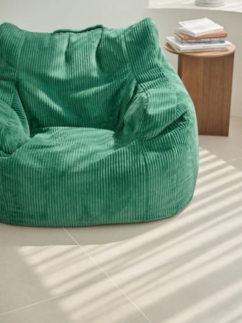 【美品】LOOSY 1人掛けソファ　グリーン　オットマン付き　ビーズクッション