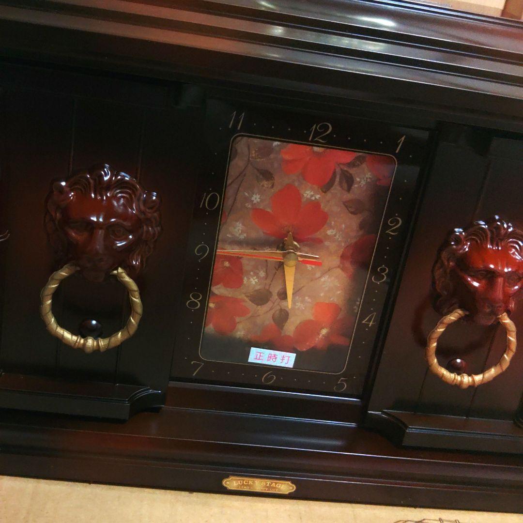 昭和レトロ　アンティーク調　ライオン ドアノッカーキャビネット置時計　花園