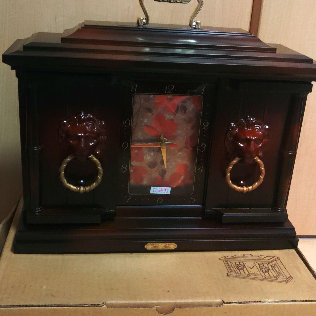 昭和レトロ　アンティーク調　ライオン ドアノッカーキャビネット置時計　花園